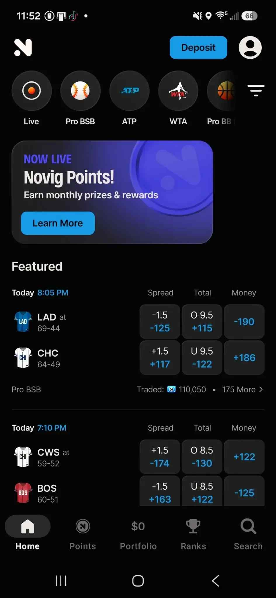 Place predictions online or in-app